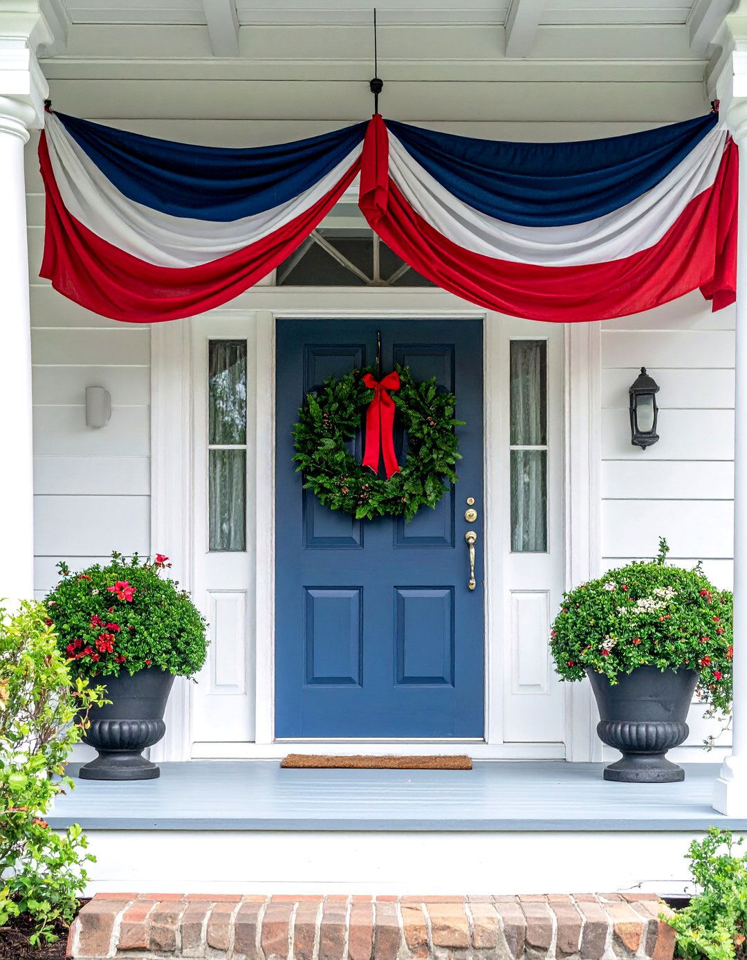 Patriotic American Flag Bunting - 20 Summer Door Decoration Ideas to Welcome Guests