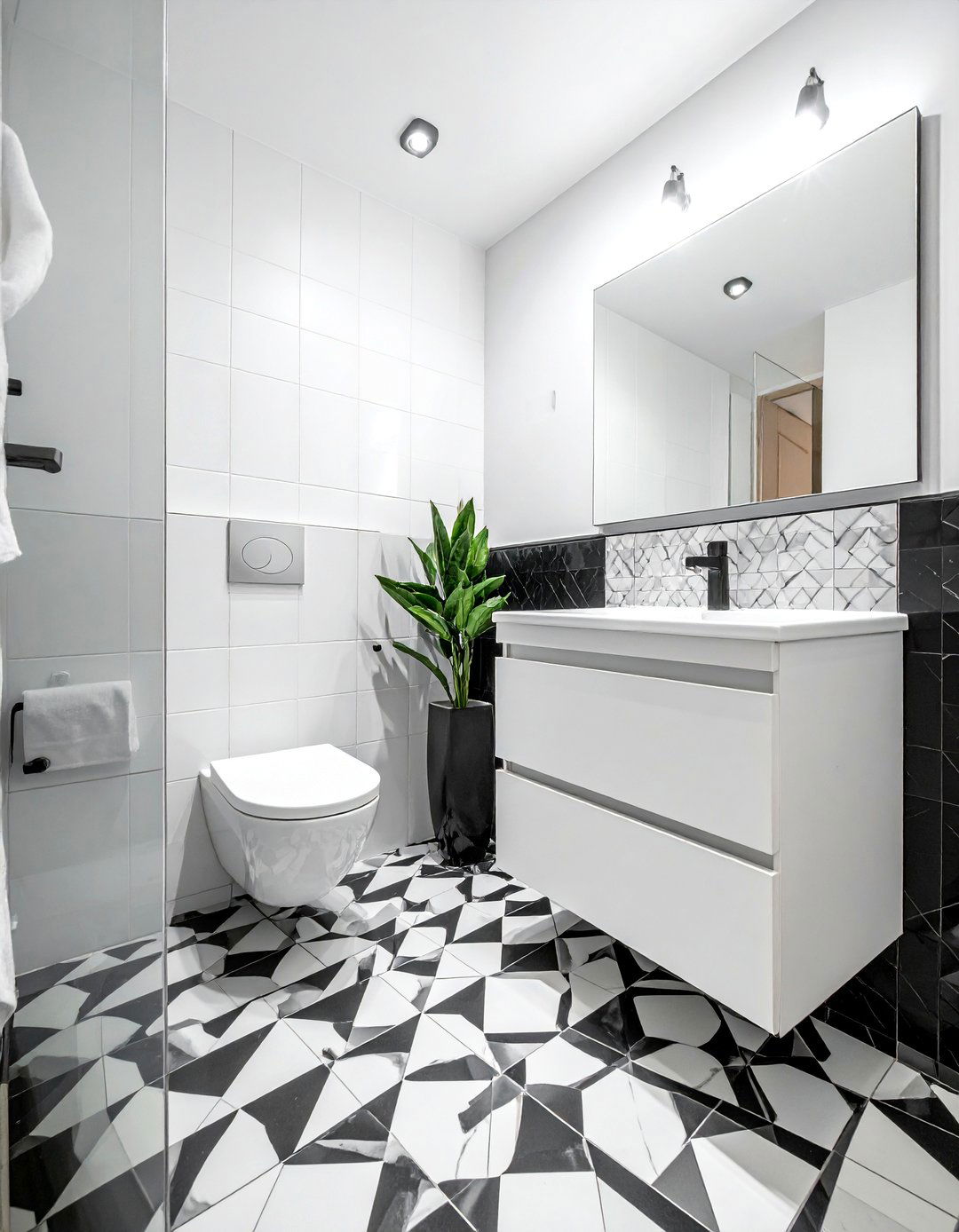 Patterned Floor Tiles for a Small Ensuite Design - 25 Small Ensuite Design Ideas for Stylish Spaces
