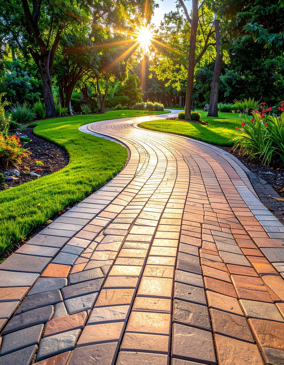 Paver Curved Walkways with Running Bond Pattern - 25 Curved Walkway Ideas for a Unique Outdoor Space