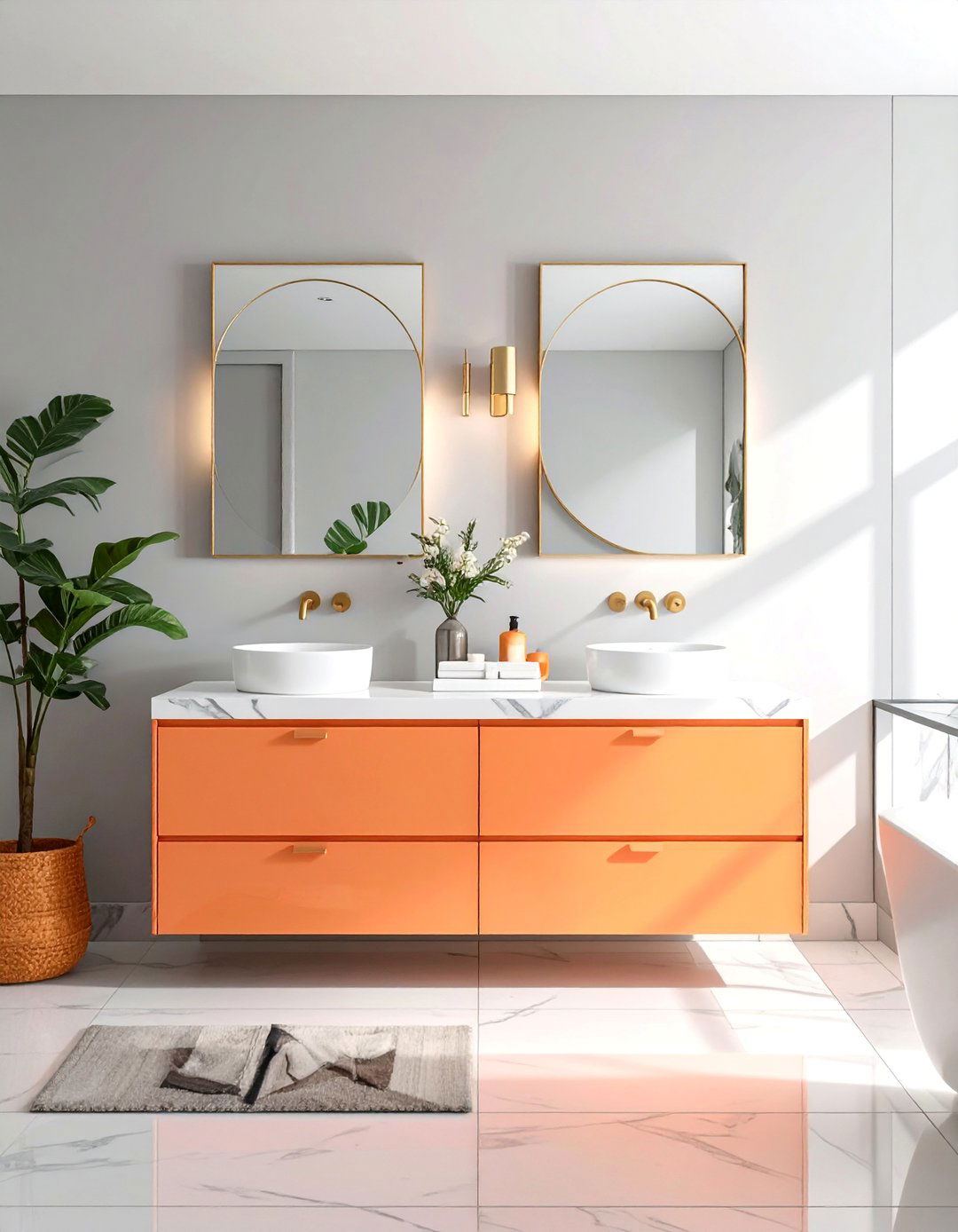 Peach Hued Orange Bathroom Vanity - 15 Orange Bathroom Ideas for a Vibrant Makeover