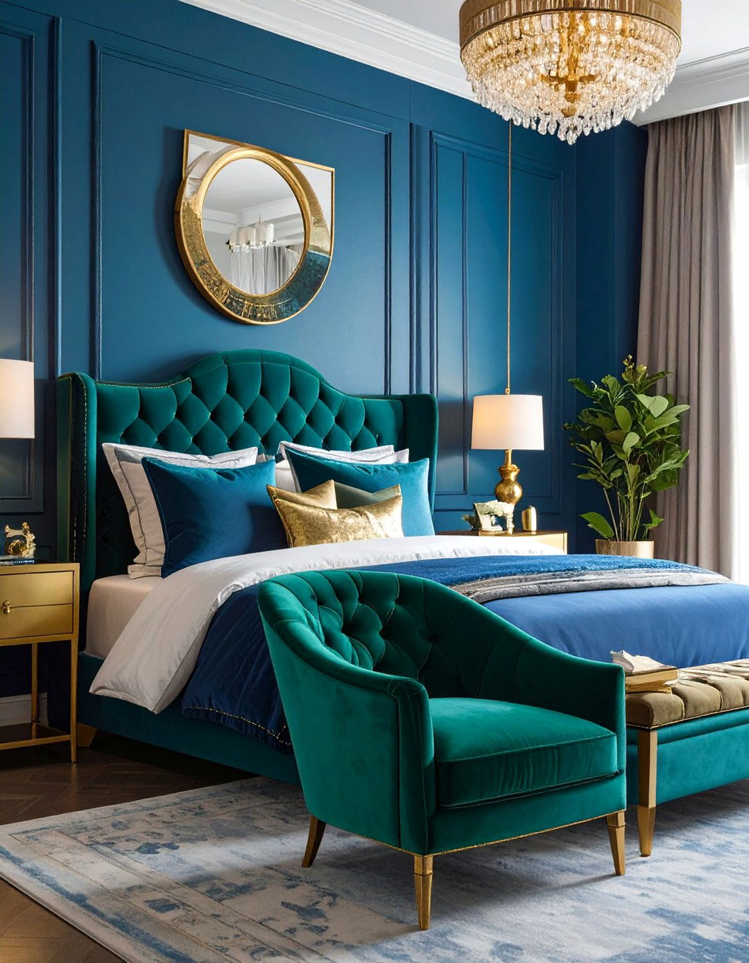 Peacock Blue Combined with Emerald Green - 25 Luxury Blue Bedroom Ideas for a Serene Retreat
