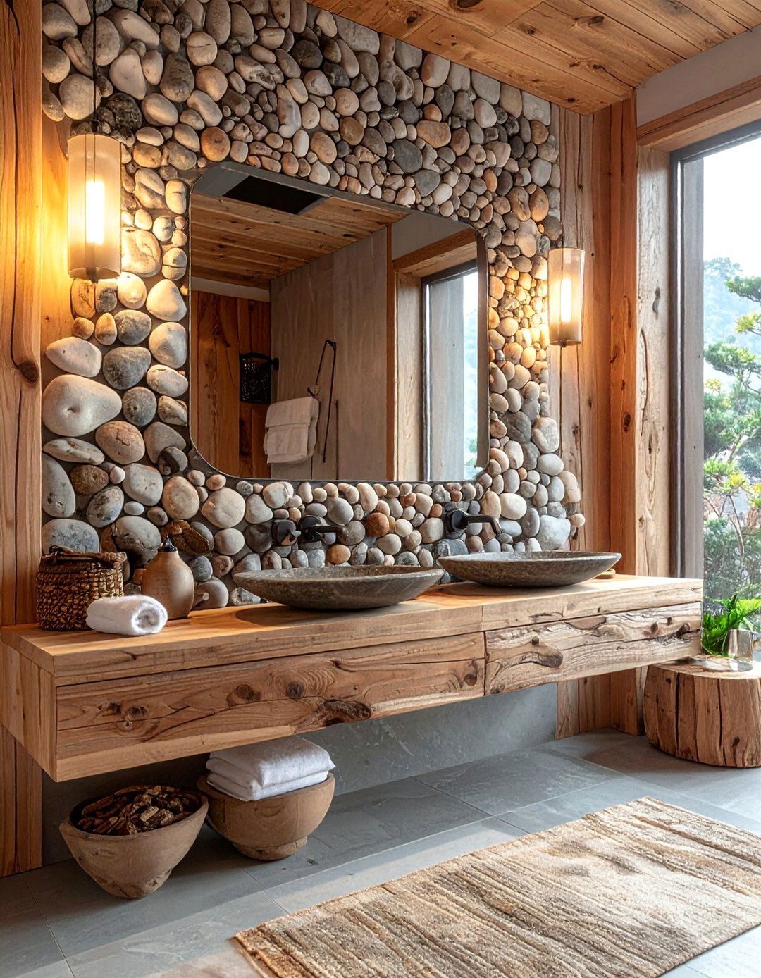 Pebble and Stone Mosaic Mirror - 20 Mosaic Mirror Ideas for Unique Home Decor