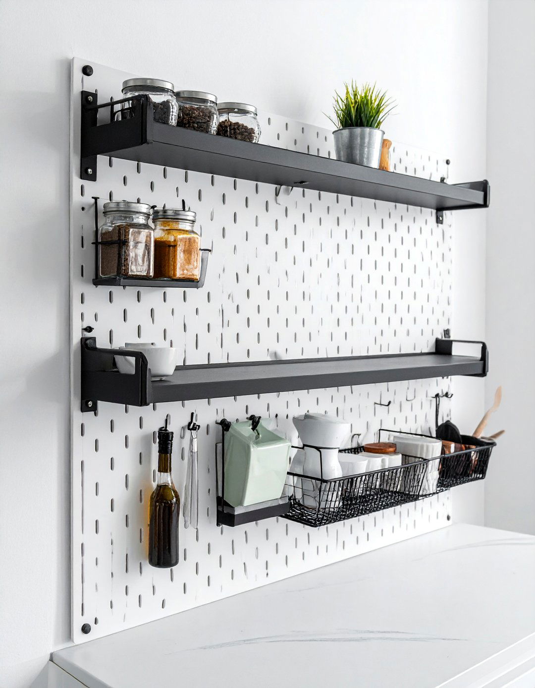 Pegboard Wall Spice Rack System - 40 Creative Spice Rack Ideas for Organized Kitchens