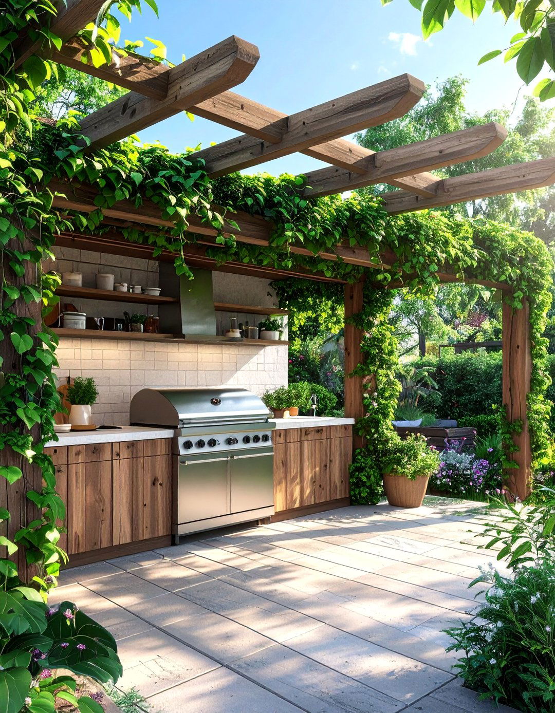 Pergola Covered Cooking Stations - 20 Summer Kitchen Ideas for Outdoor Entertaining