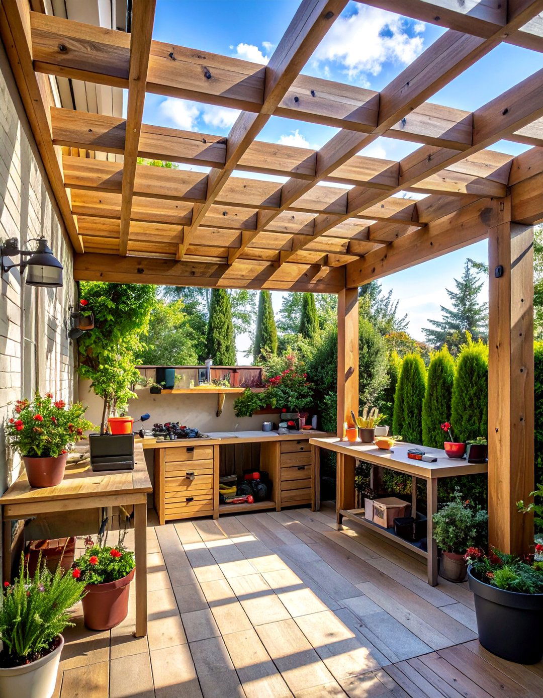 Pergola Workshop and Hobby Space - 40 Patio With a Pergola Ideas for Outdoor Living Spaces