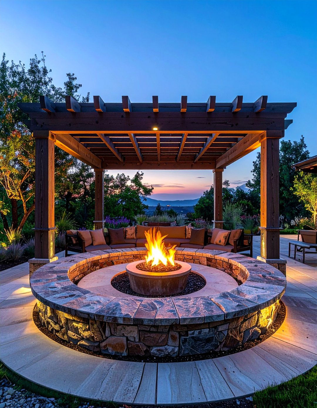 Pergola with Integrated Fire Pit Center - 40 Patio With a Pergola Ideas for Outdoor Living Spaces