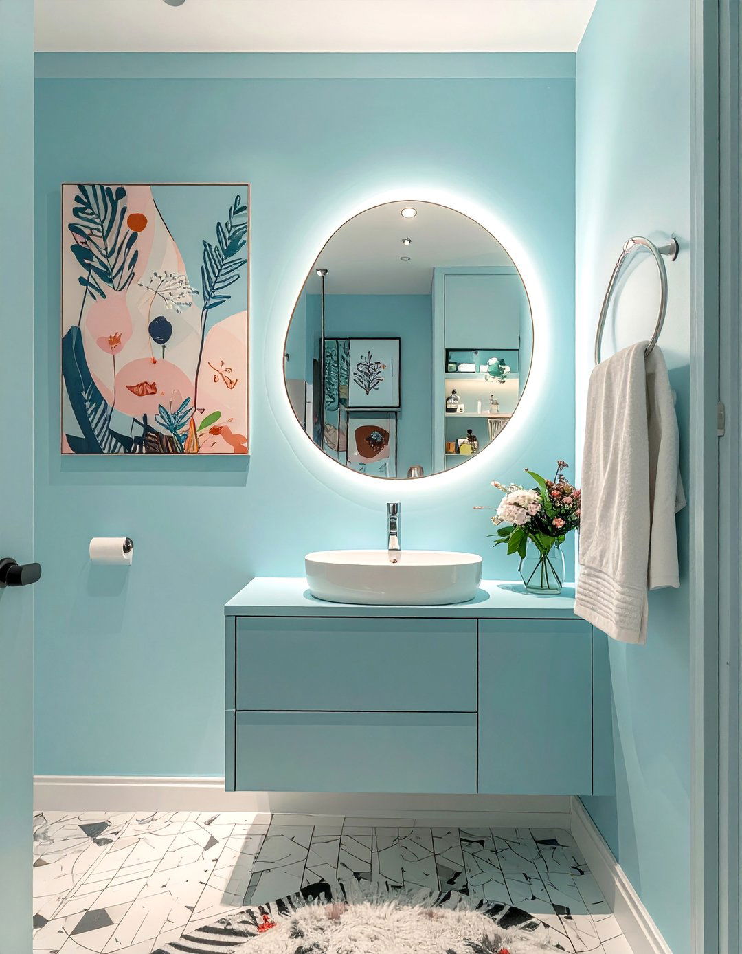 Periwinkle Blue Powder Room with Whimsical Decor - 20 Blue Powder Room Ideas for a Fresh and Serene Space