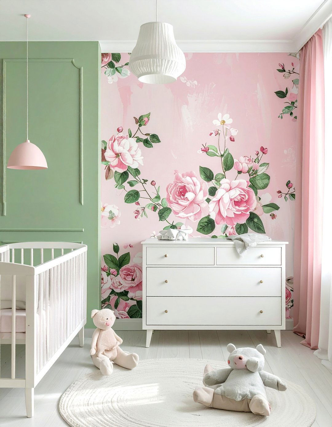 Pink and Green Floral Wallpaper Nursery - 15 Pink and Green Nursery Ideas for a Serene Space