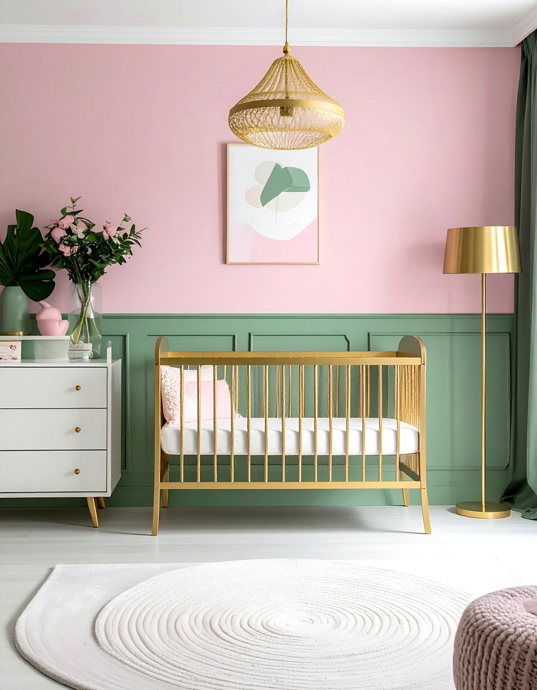 Pink and Green Nursery with Gold Accents - 15 Pink and Green Nursery Ideas for a Serene Space