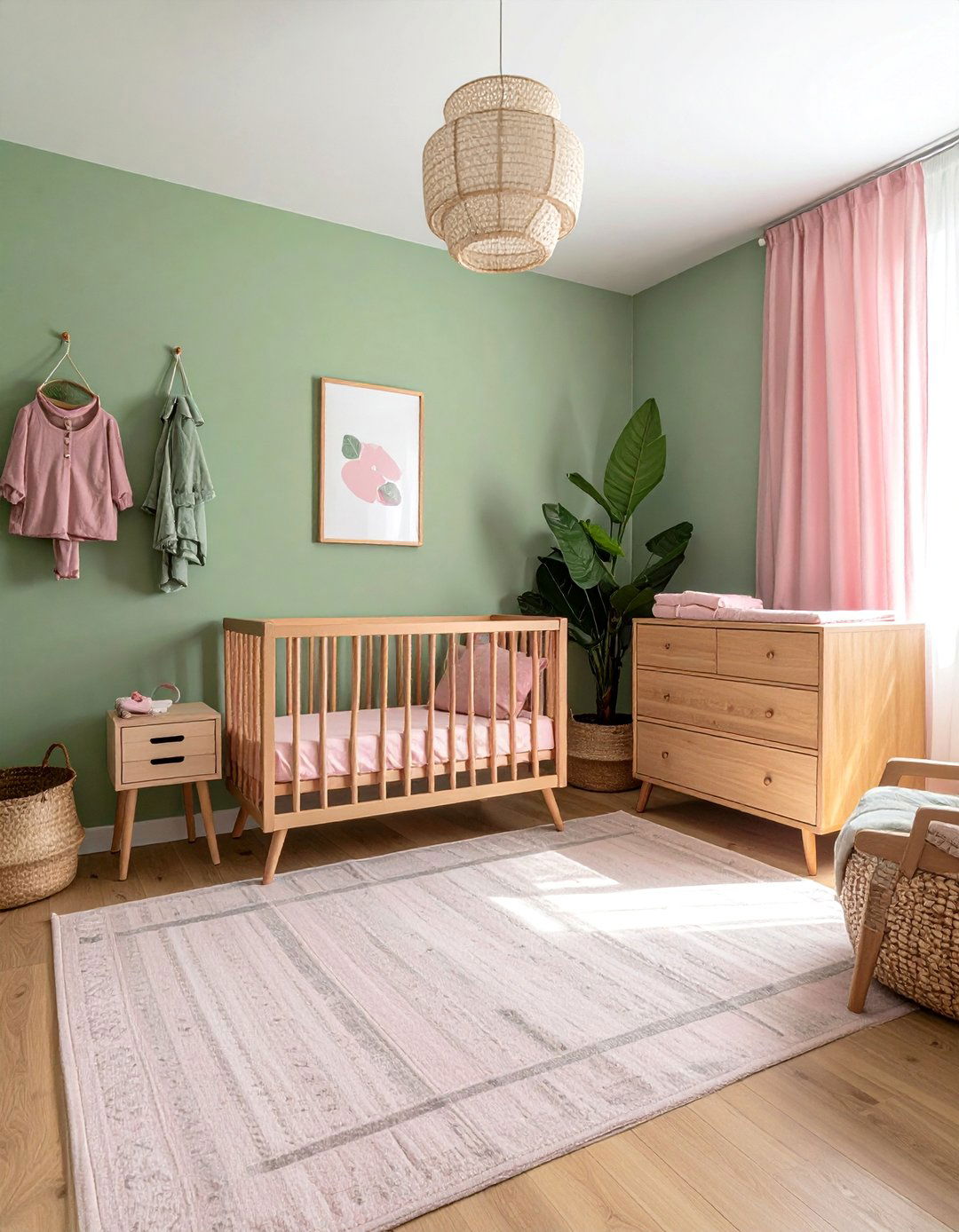 Pink and Green Nursery with Natural Wood Furniture - 15 Pink and Green Nursery Ideas for a Serene Space