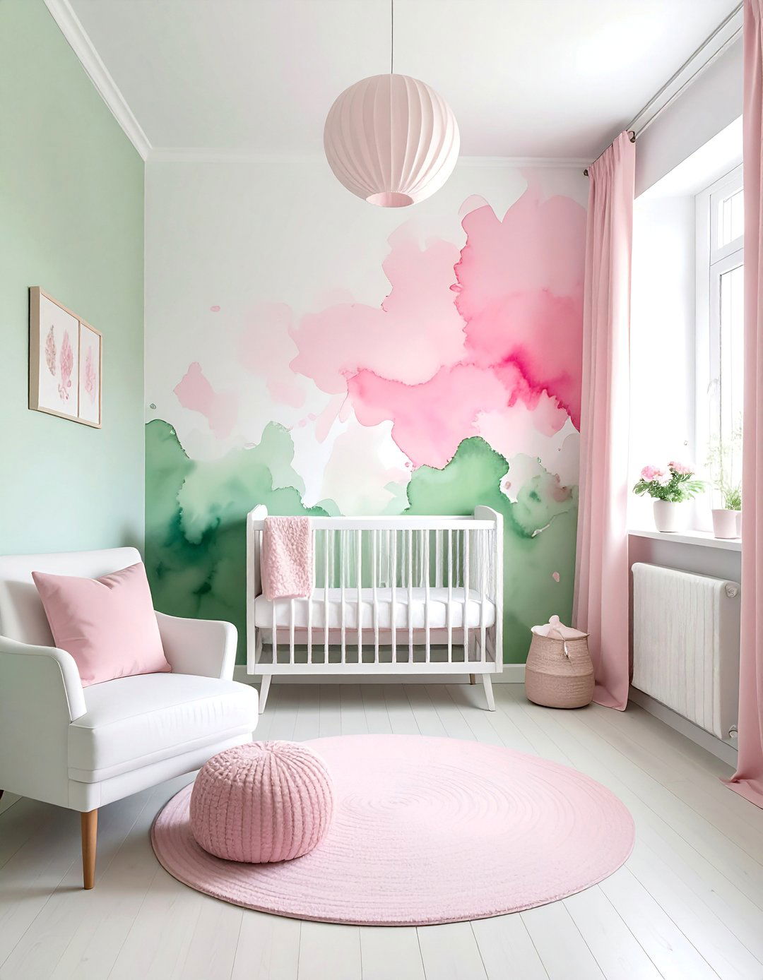 Pink and Green Watercolor Themed Nursery - 15 Pink and Green Nursery Ideas for a Serene Space