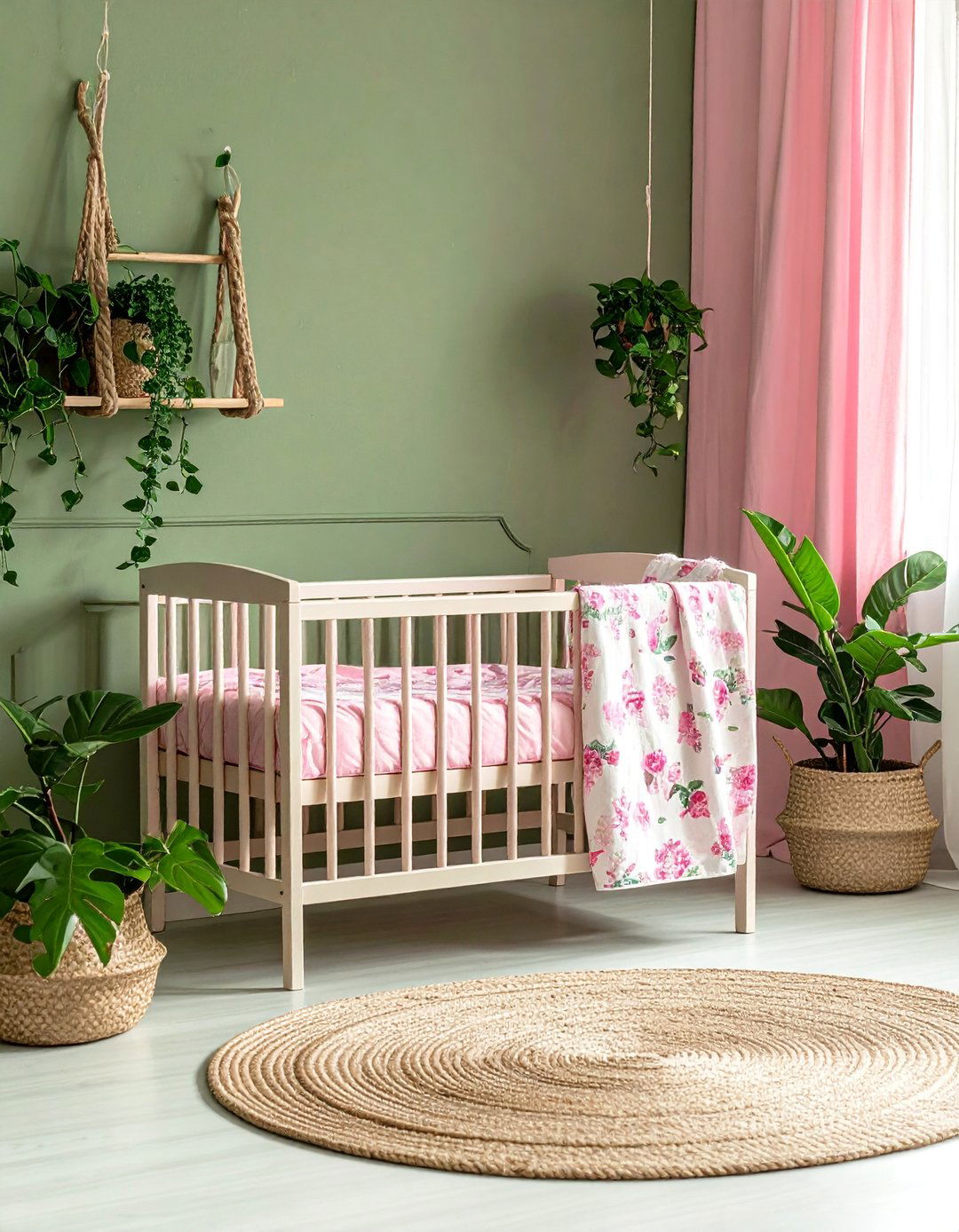 Pink and Olive Green Botanical Nursery - 15 Pink and Green Nursery Ideas for a Serene Space