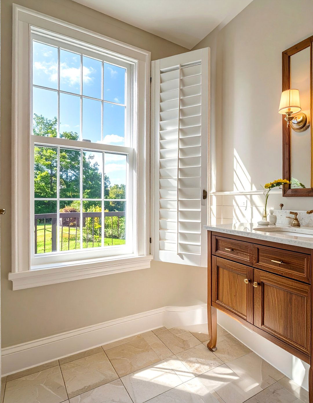 Plantation Shutters - 30 Bathroom Window Treatment Ideas for Privacy