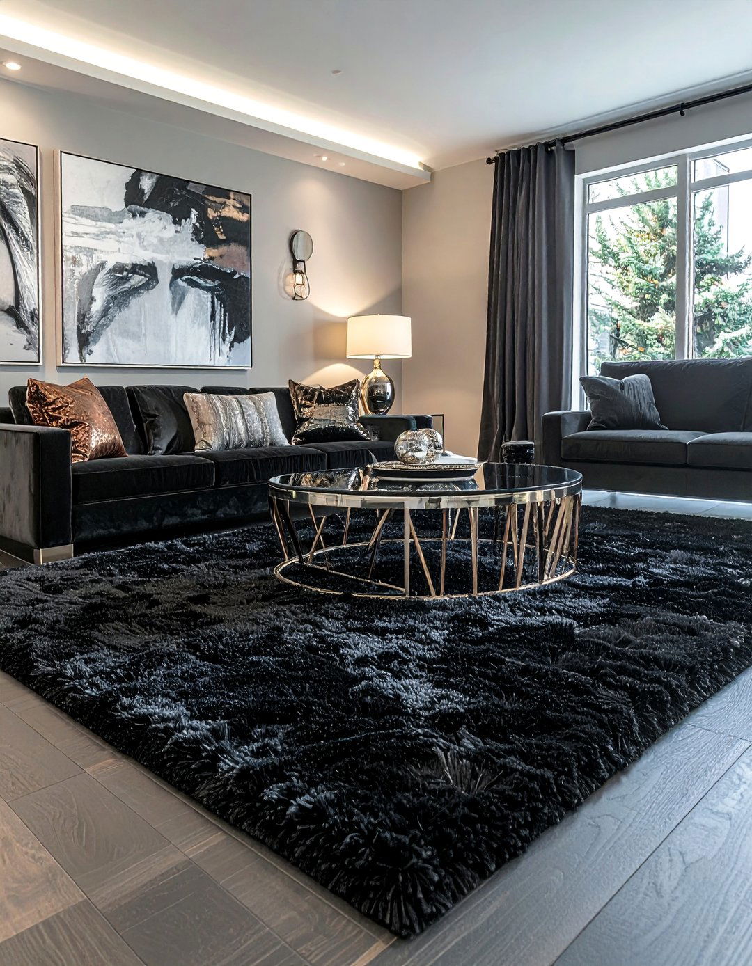 Plush Black Carpeted Living Room - 25 Black Floor Living Room Ideas for a Dramatic Look