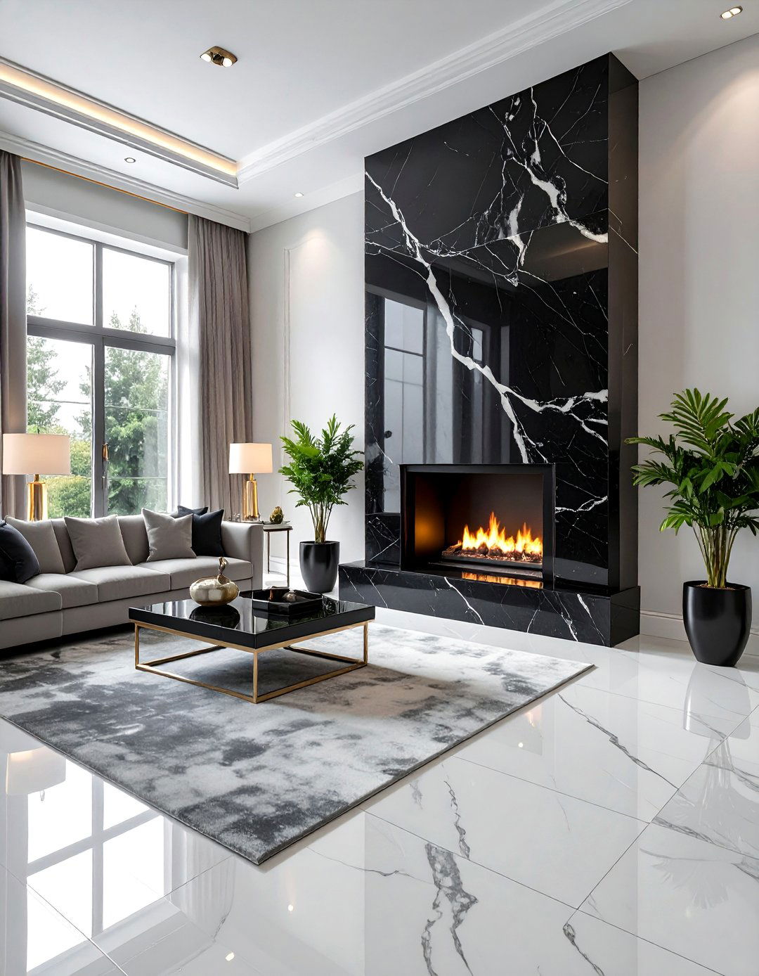 Polished Marble Slab Floor to Ceiling Stone Fireplace - 20 Floor-to-Ceiling Stone Fireplace Ideas for a Stunning Focal Point