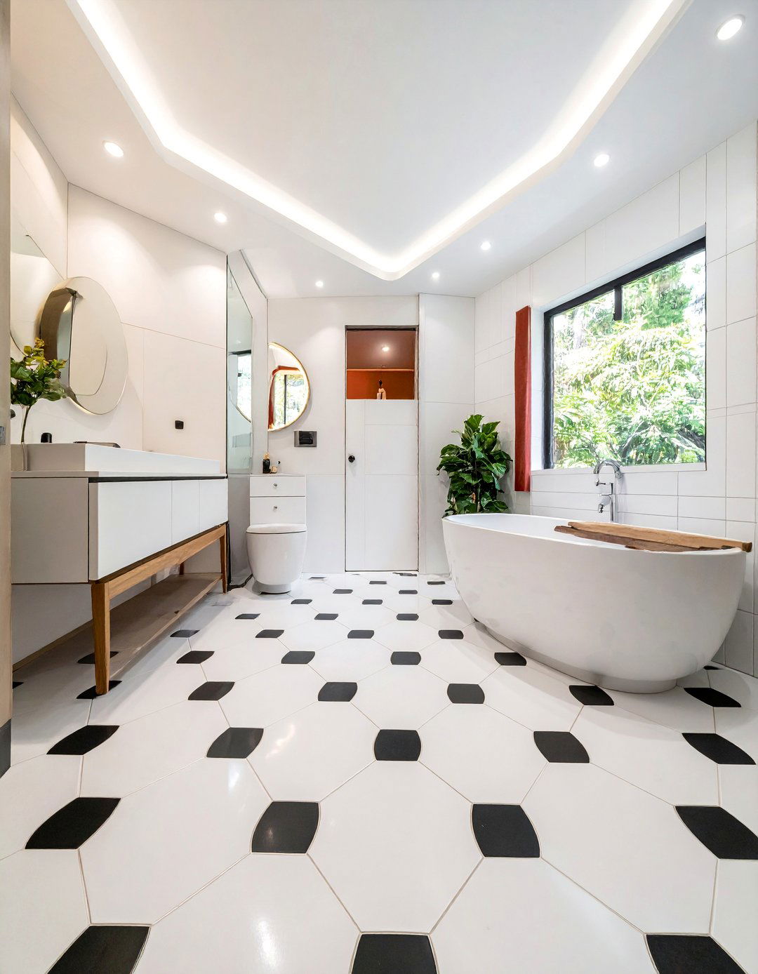 Polka Dot Effect Black and White Bathroom Tile