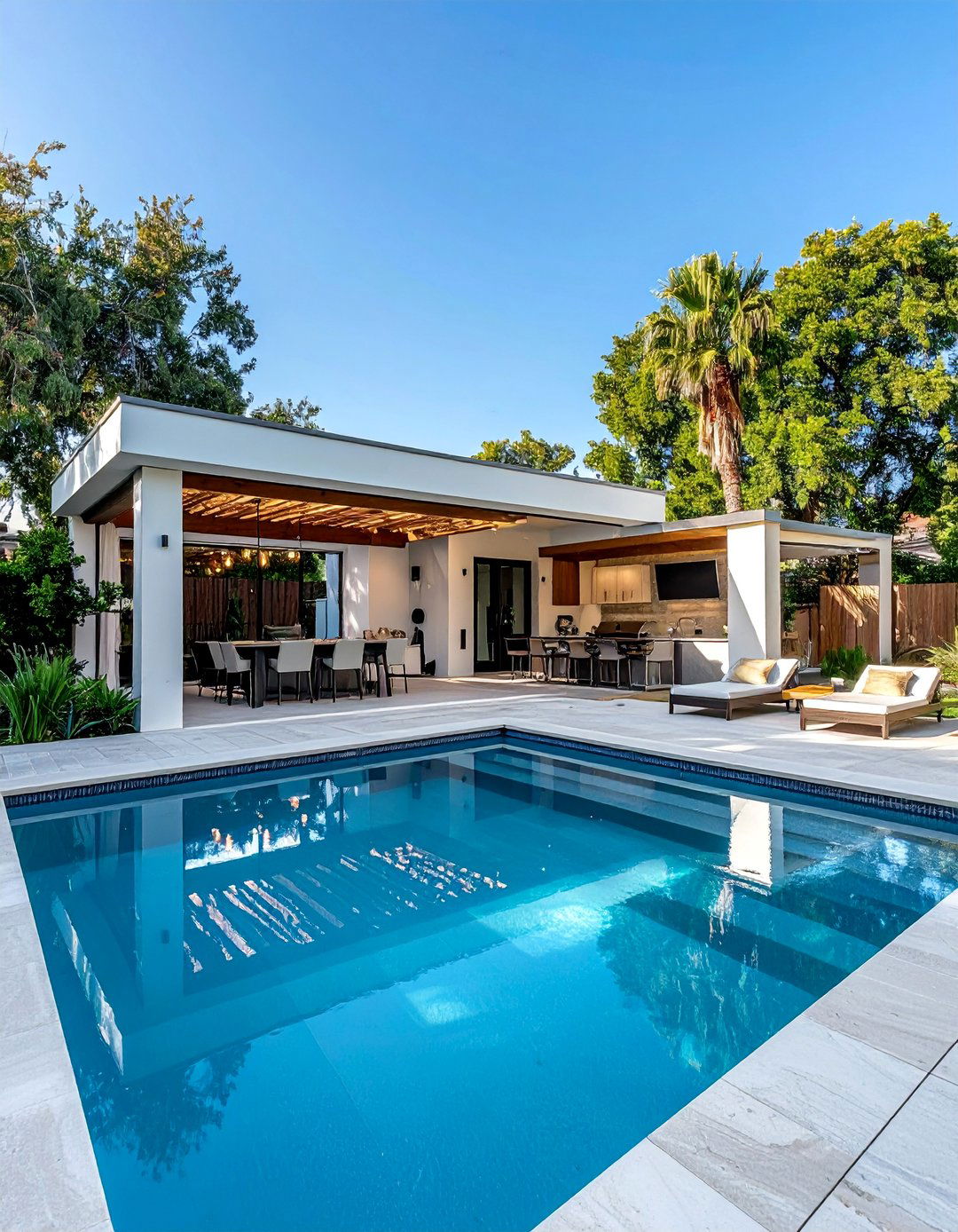 Pool with Cabana and Outdoor Living Space - 40 Swimming Pool Ideas for a Refreshing Backyard Oasis