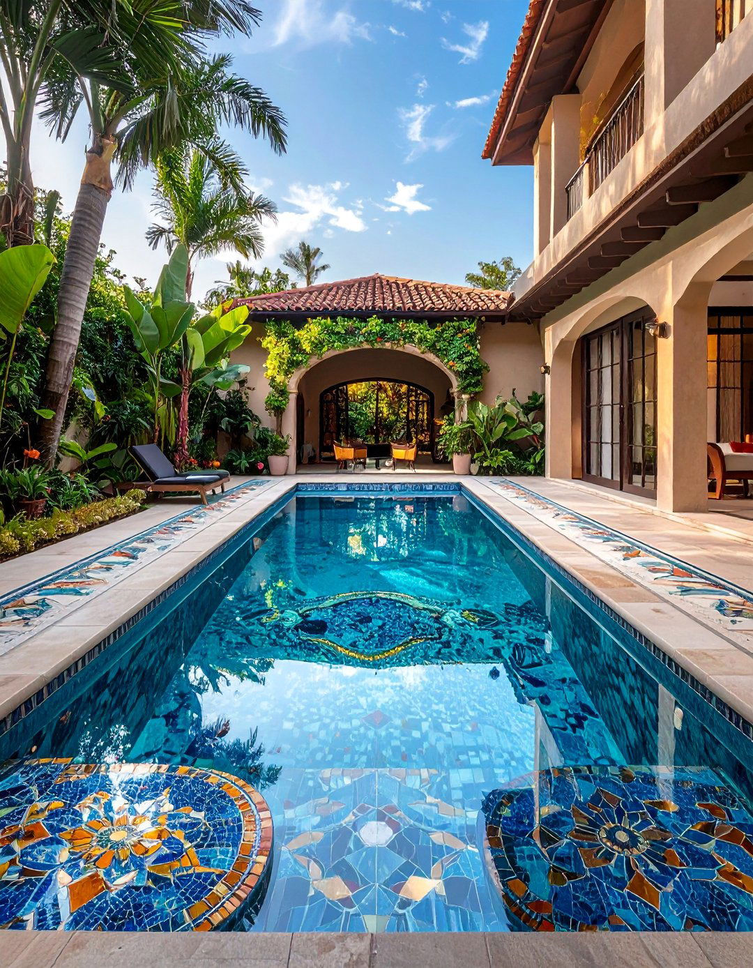 Pool with Mosaic Art and Custom Tilework - 40 Swimming Pool Ideas for a Refreshing Backyard Oasis