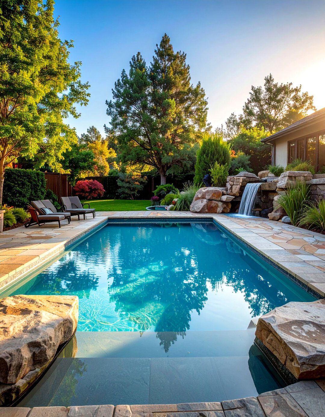 Pool with Natural Stone and Rock Features - 40 Swimming Pool Ideas for a Refreshing Backyard Oasis