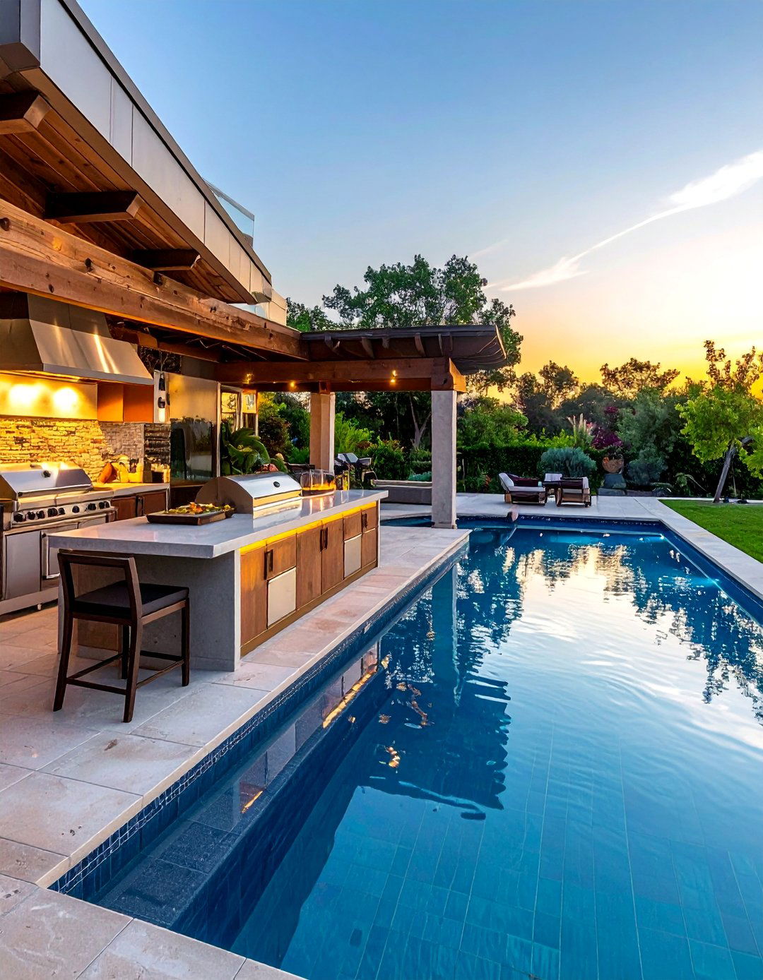 Pool with Outdoor Kitchen Integration - 40 Swimming Pool Ideas for a Refreshing Backyard Oasis