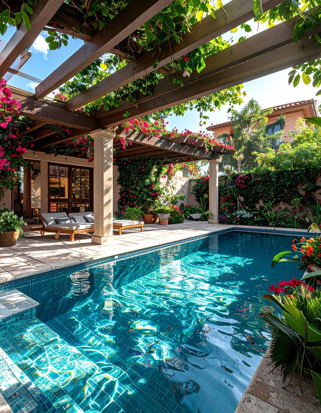 Pool with Shade Structures and Pergolas - 40 Swimming Pool Ideas for a Refreshing Backyard Oasis
