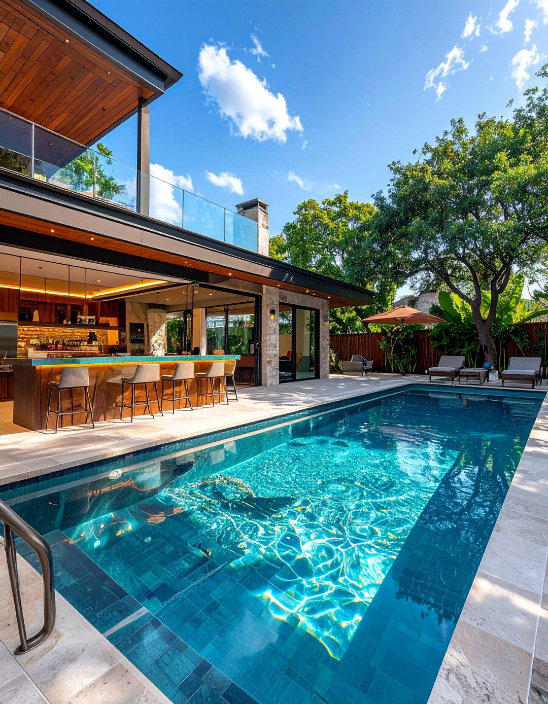 Pool with Swim Up Bar and Entertainment Area - 40 Swimming Pool Ideas for a Refreshing Backyard Oasis