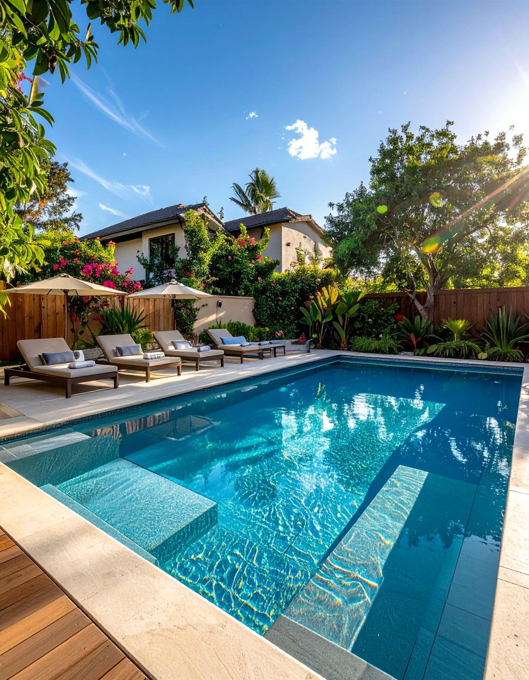 Pool with Tanning Ledge and Sun Shelf - 40 Swimming Pool Ideas for a Refreshing Backyard Oasis