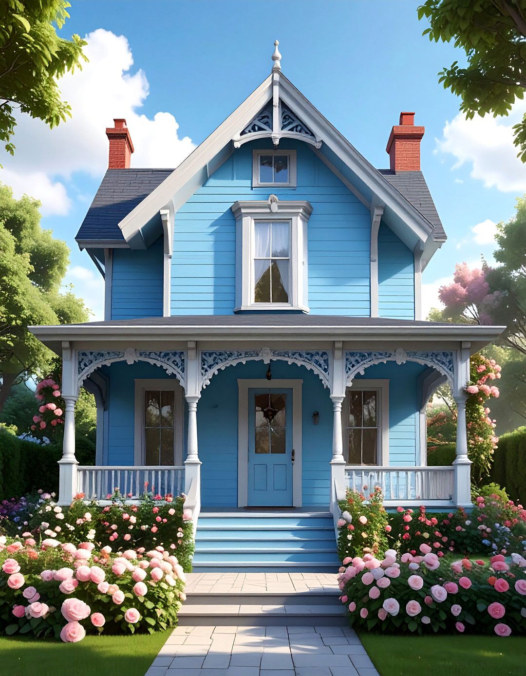 Powder Blue Victorian House with Dove Gray Trim - 15 Blue Victorian House Colors for Timeless Charm