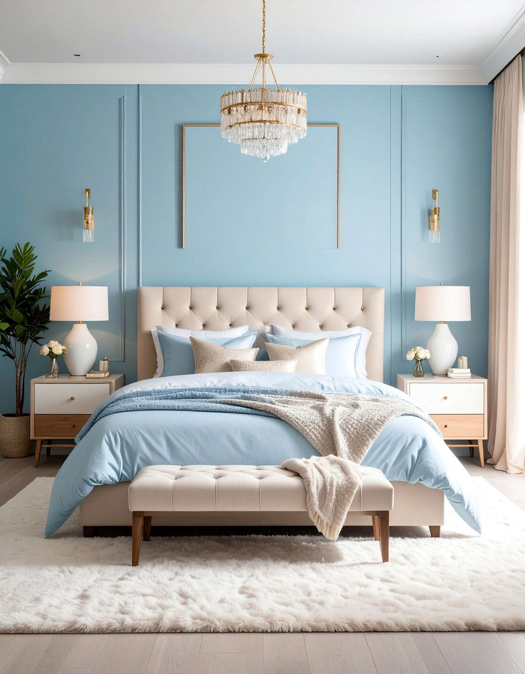 Powder Blue and Cream Color Scheme - 25 Luxury Blue Bedroom Ideas for a Serene Retreat
