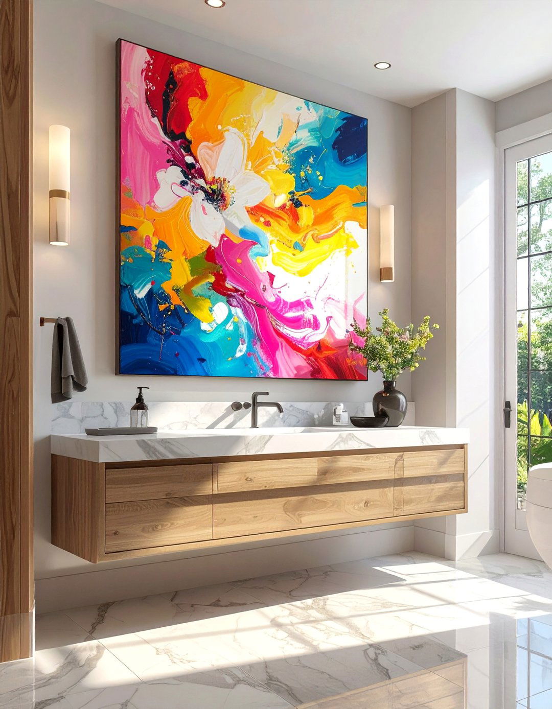 Powder Room Designed Around a Statement Art Piece - 20 Luxury Powder Room Ideas for a Chic Space