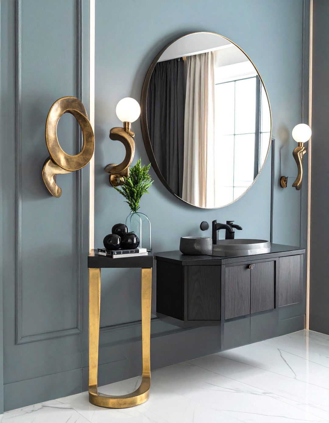 Powder Room with Artistic Sculptural Sconces - 20 Luxury Powder Room Ideas for a Chic Space