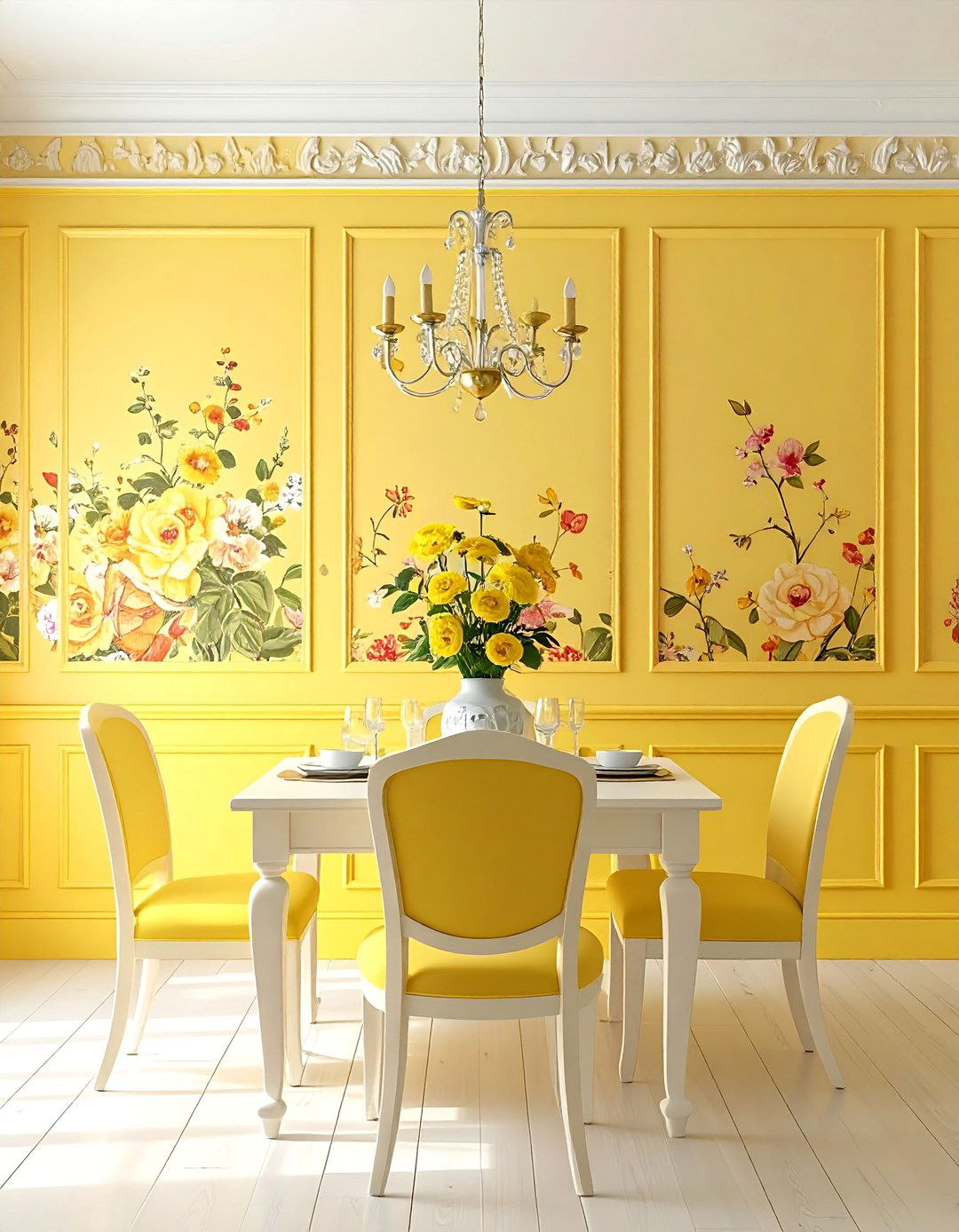 Primrose Yellow Wainscoting in a Dining Room - 20 Yellow Dining Room Ideas for a Bright and Cheerful Space