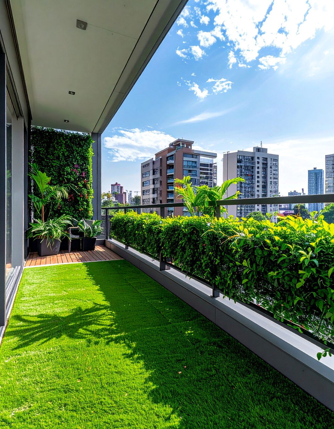 Privacy Screen on an Artificial Grass Balcony - 20 Artificial Grass Balcony Design Ideas for Urban Spaces