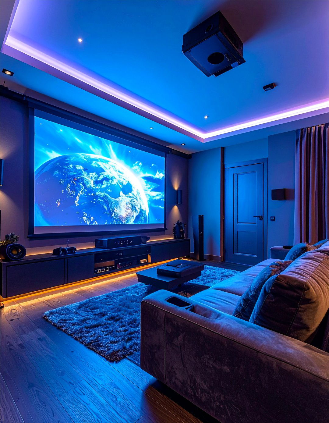 Projector Screen Theater - 25 Basement Home Theater Ideas for Movie Nights