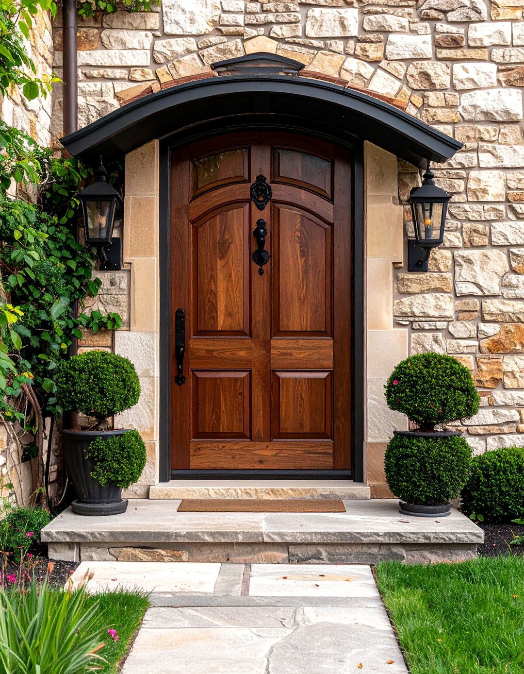 Provincial Stained Front Door with Raised Panels - 25 Elegant Stained Front Door Ideas for Curb Appeal