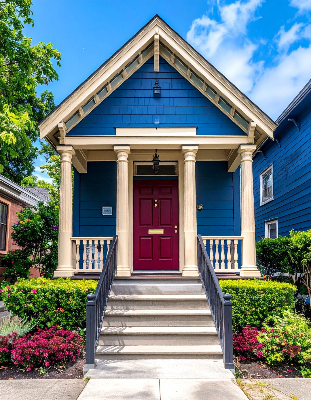 Prussian Blue Victorian House with Burgundy and Cream Trim - 15 Blue Victorian House Colors for Timeless Charm