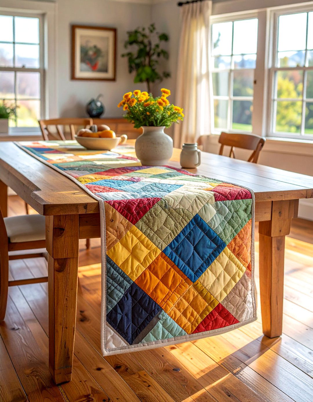 Quilted Table Runner Warmth - 30 Cottagecore Dining Room Ideas for a Cozy and Charming Space