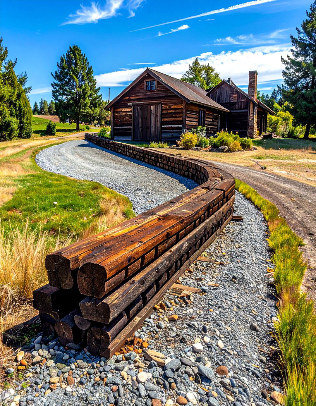 Railroad Tie Retaining Borders - 25 Gravel Driveway Edging Ideas for a Polished Finish
