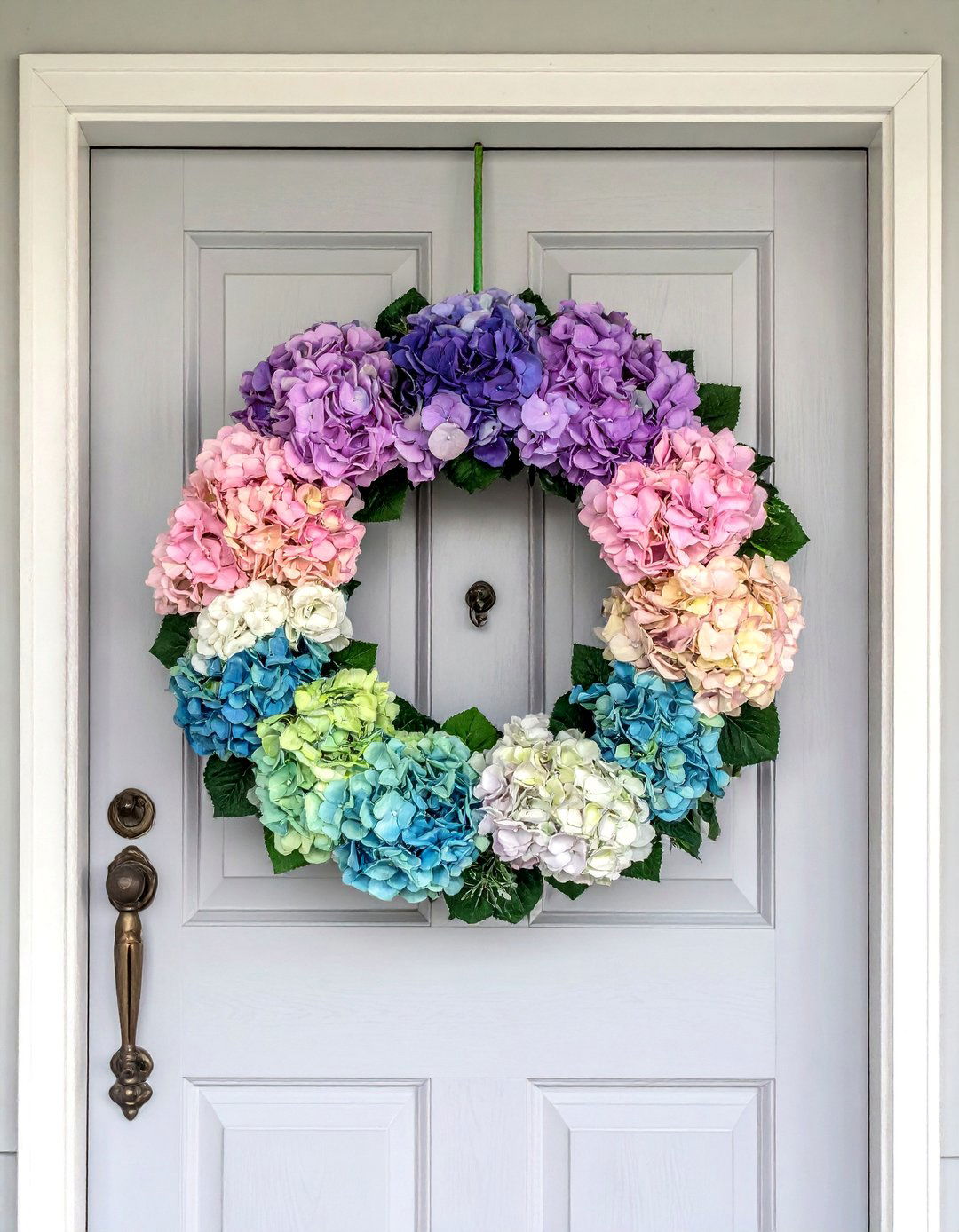 Rainbow Hydrangea Bloom Wreath - 20 Summer Door Decoration Ideas to Welcome Guests