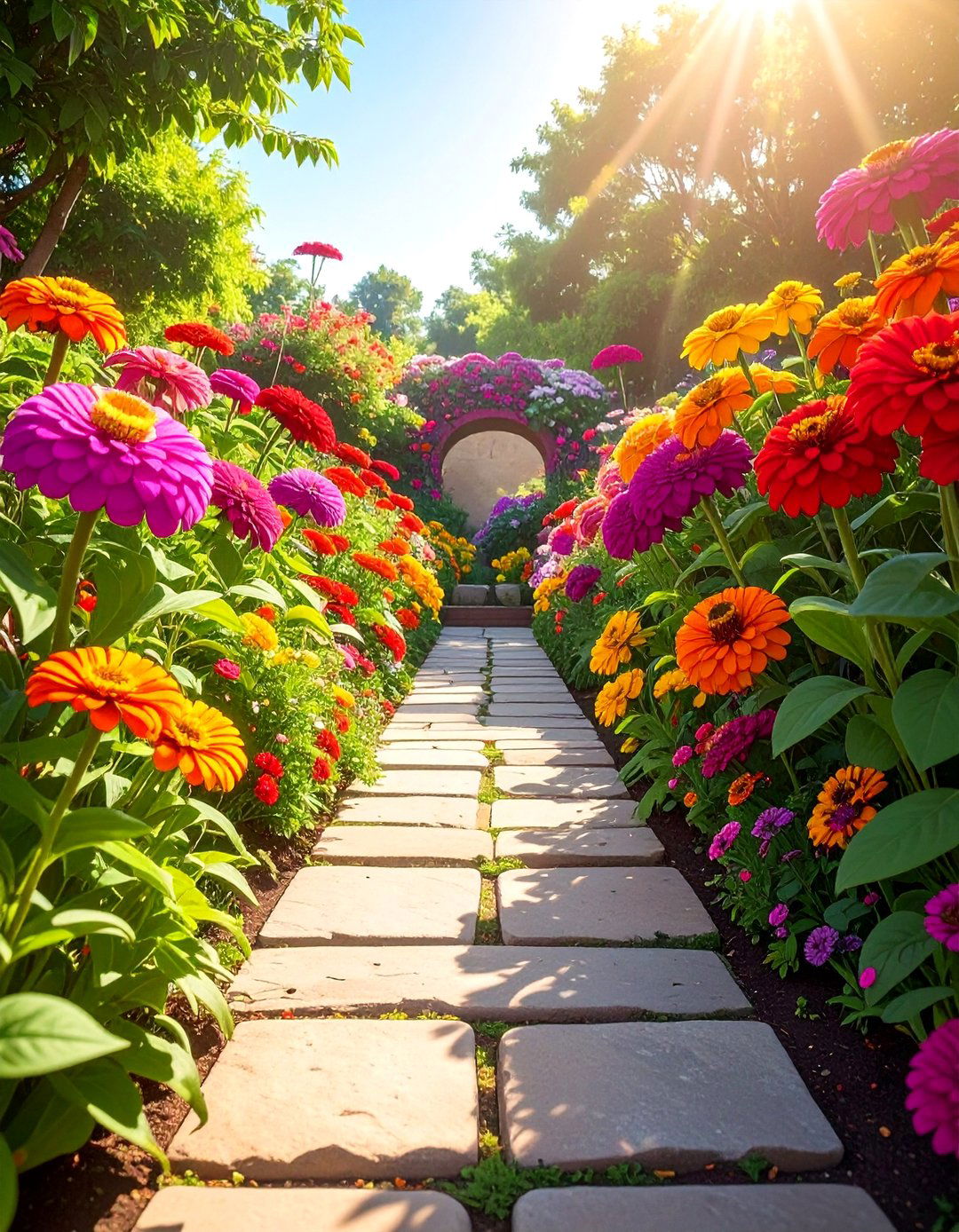 Rainbow Zinnia Border - 25 Zinnia Garden Ideas for a Colorful Outdoor Space