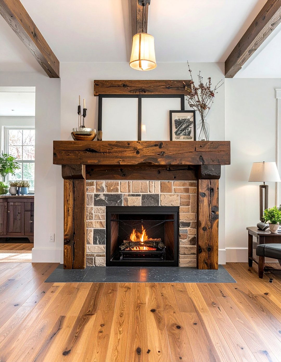 Reclaimed Chestnut Beam Mantels - 20 Wood Fireplace Mantel Ideas for a Cozy and Rustic Ambiance