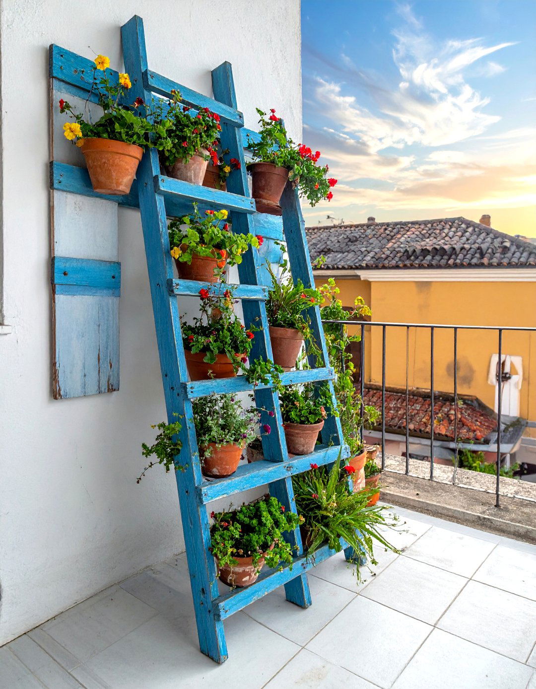 Reclaimed Ladder and Plank Vertical Garden - 40 Vertical Garden Ideas for Small Spaces