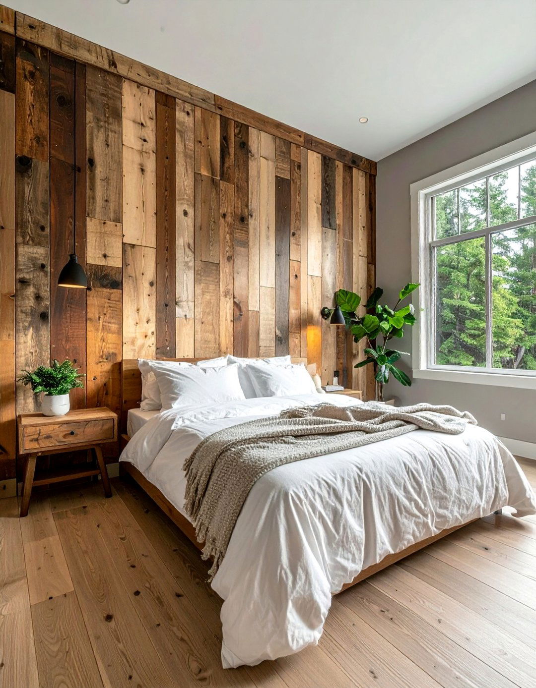 Reclaimed Wood Accent Wall - 20 Forest-Themed Bedroom Ideas for a Nature-Inspired Retreat