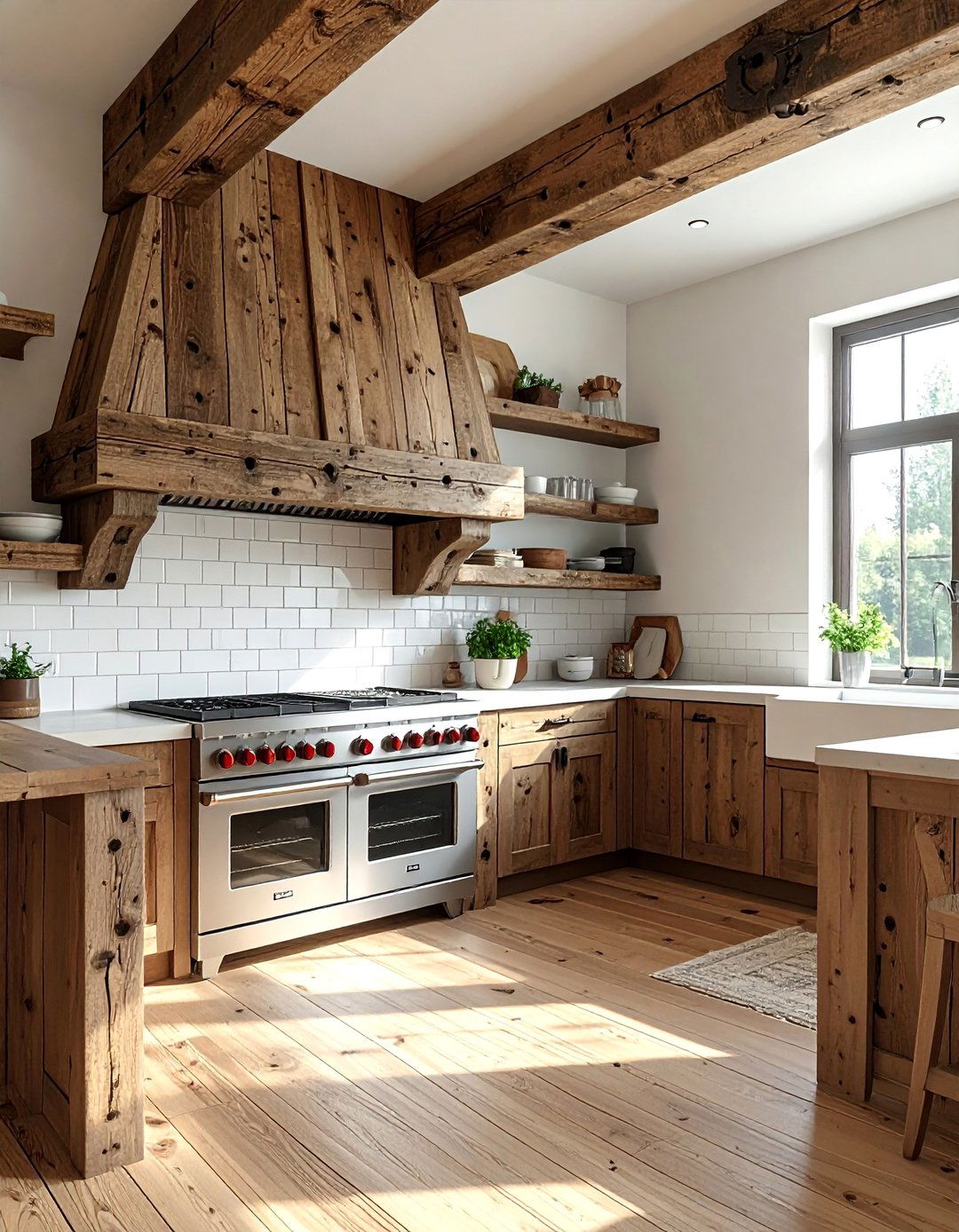 Reclaimed Wood Kitchen Fireplaces - 25 Kitchens With Fireplaces for Cozy Cooking Spaces