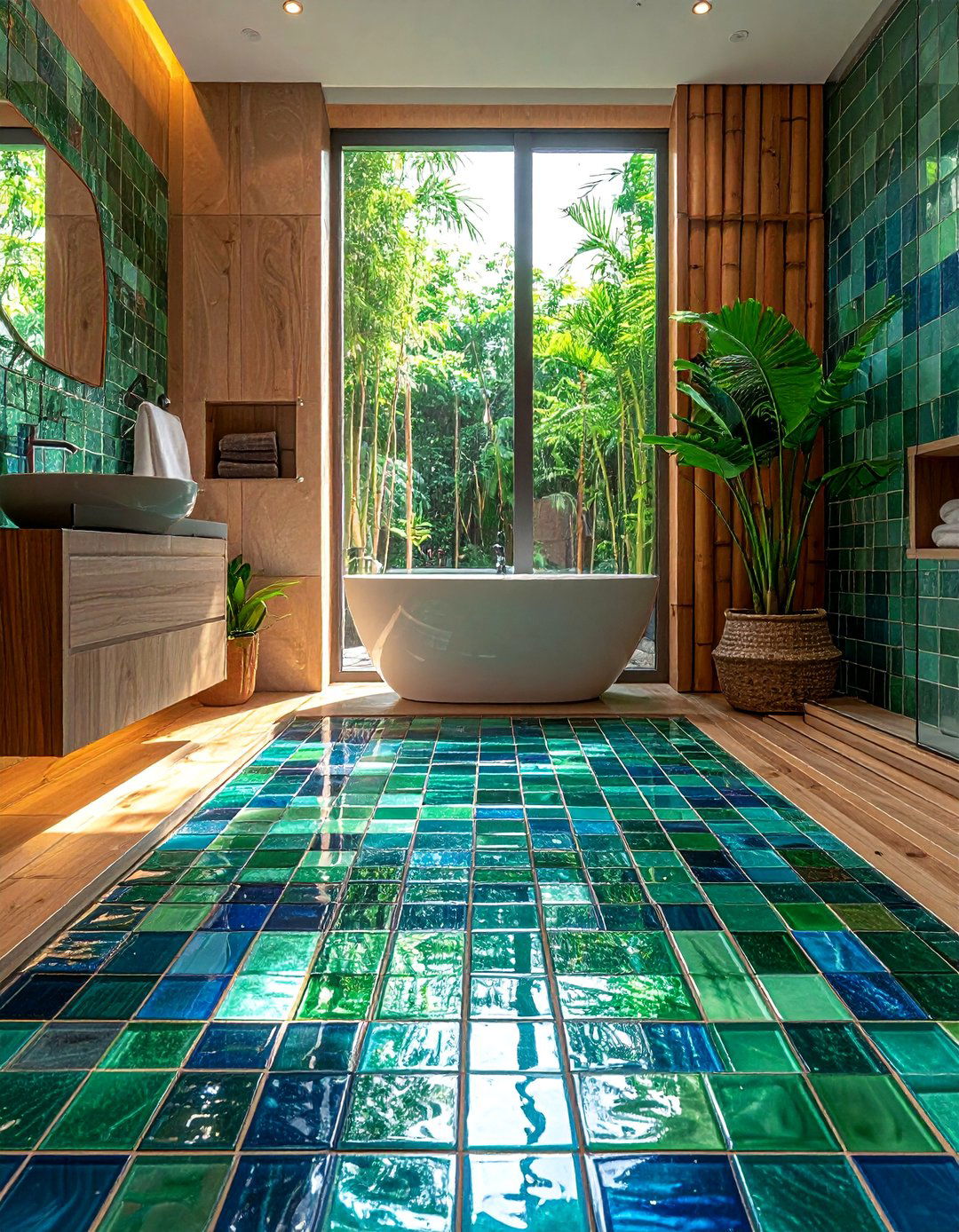 Recycled Glass Mosaic Floor Tiles - 20 Bathroom Mosaic Floor Tile Ideas for a Stunning Look