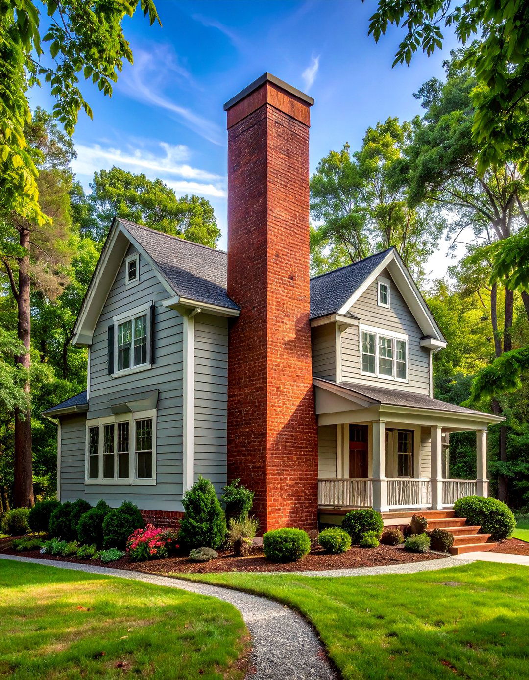 Red Brick Chimney as a Focal Point - 30 Red Brick Exterior Home Ideas for a Classic Appeal