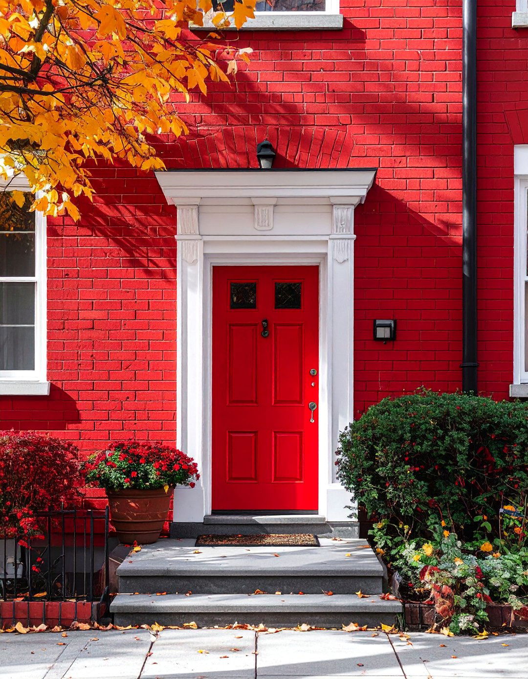 Red Brick Home with a Red Front Door - 30 Red Brick Exterior Home Ideas for a Classic Appeal