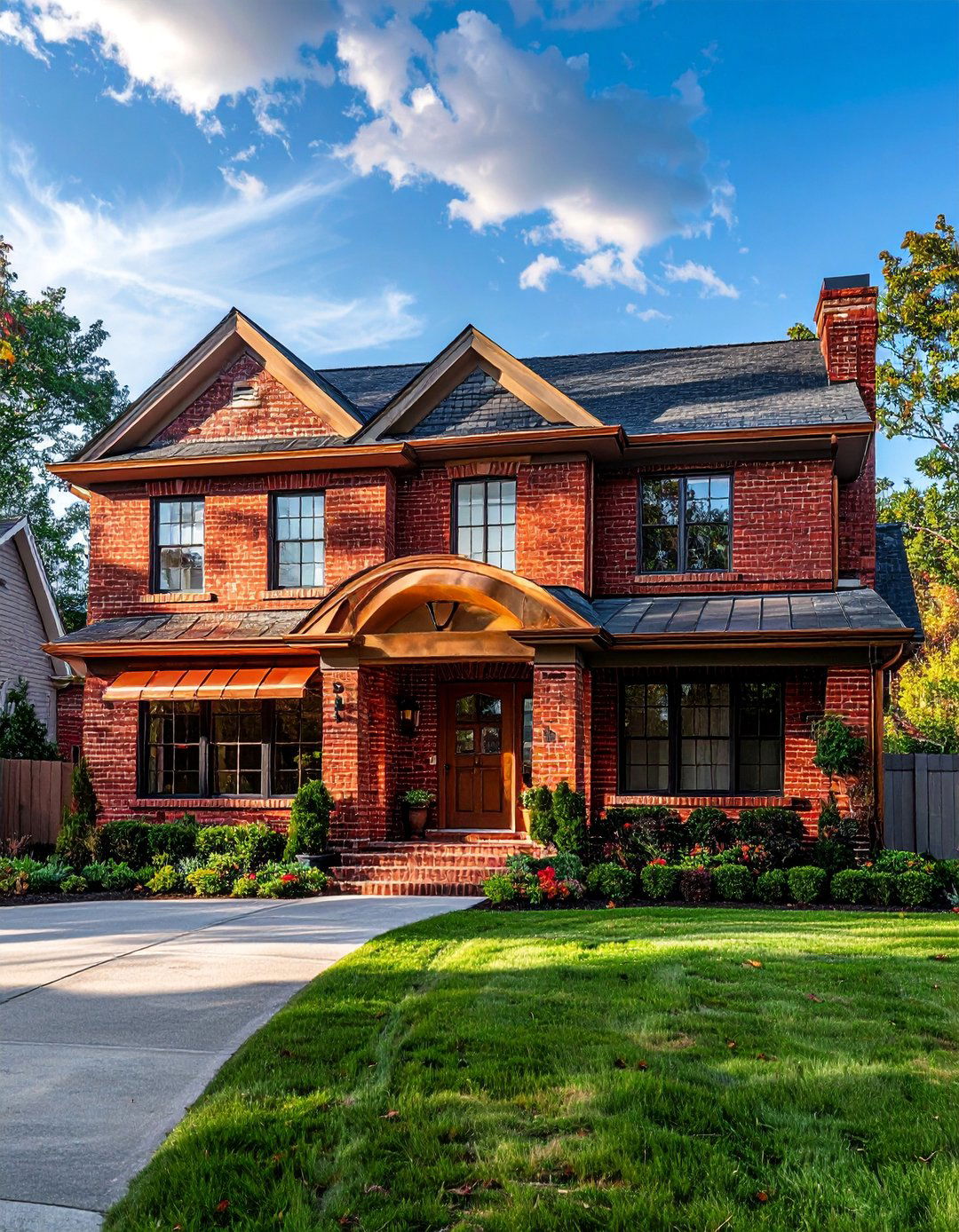 Red Brick with Copper Accents - 30 Red Brick Exterior Home Ideas for a Classic Appeal