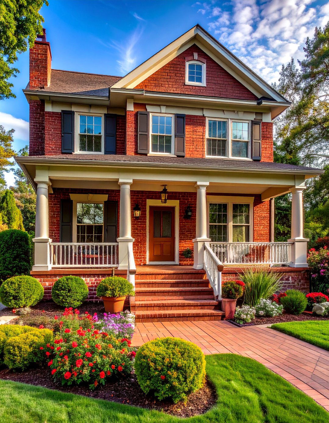 Red Brick with Cream or Off White Trim - 30 Red Brick Exterior Home Ideas for a Classic Appeal