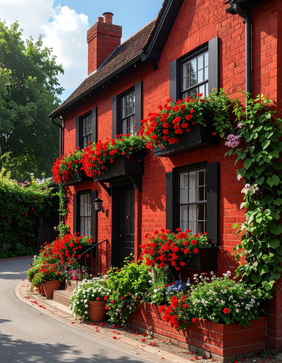 Red Brick with Integrated Window Boxes - 30 Red Brick Exterior Home Ideas for a Classic Appeal